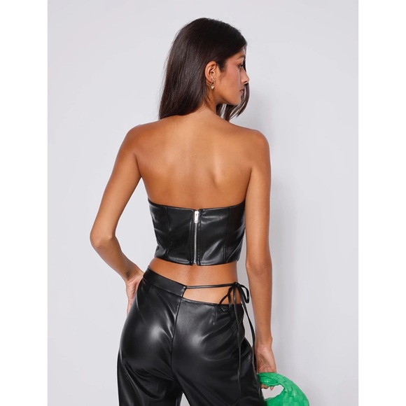 tigermist- cici black leather strapless pu cropped corset top nwt - Picture 3 of 5